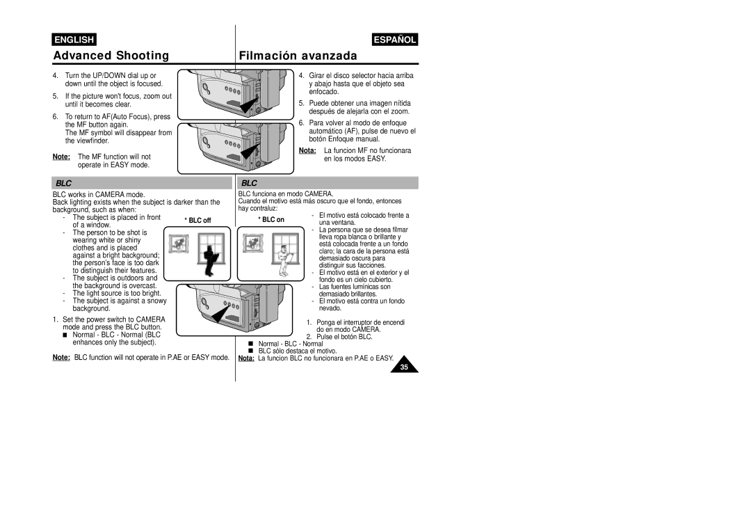 Samsung VP-W87/XEV, VP-W87/SEO manual BLC on 