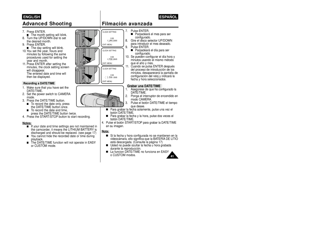 Samsung VP-W87/XEV, VP-W87/SEO manual Grabar una DATE/TIME, Recording a DATE/TIME 