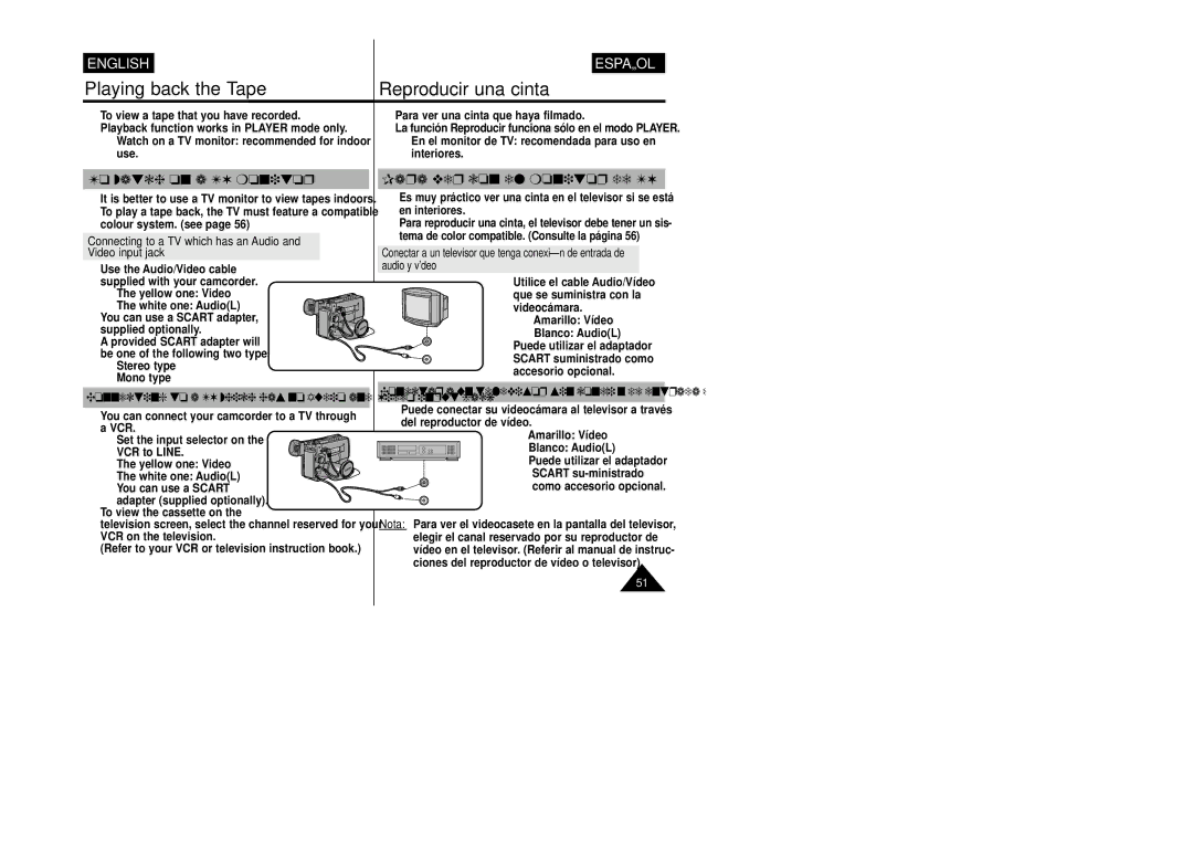 Samsung VP-W87/XEV Playing back the Tape Reproducir una cinta, To watch on a TV monitor, Para ver con el monitor de TV 