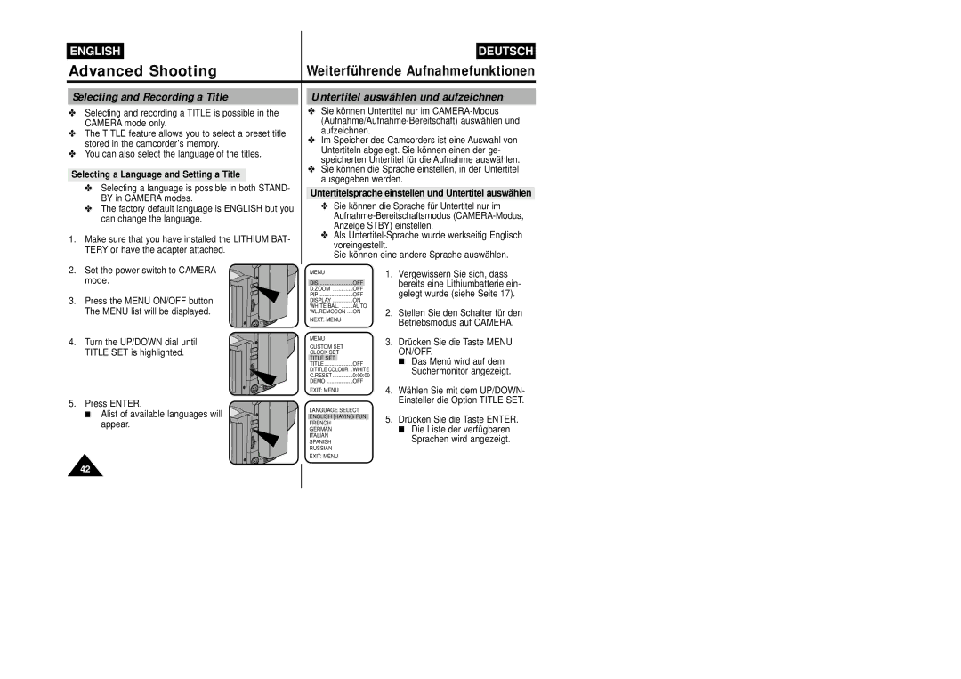 Samsung VP-W87/SEO, VP-W87/XEV manual Selecting and Recording a Title, Untertitel auswählen und aufzeichnen 