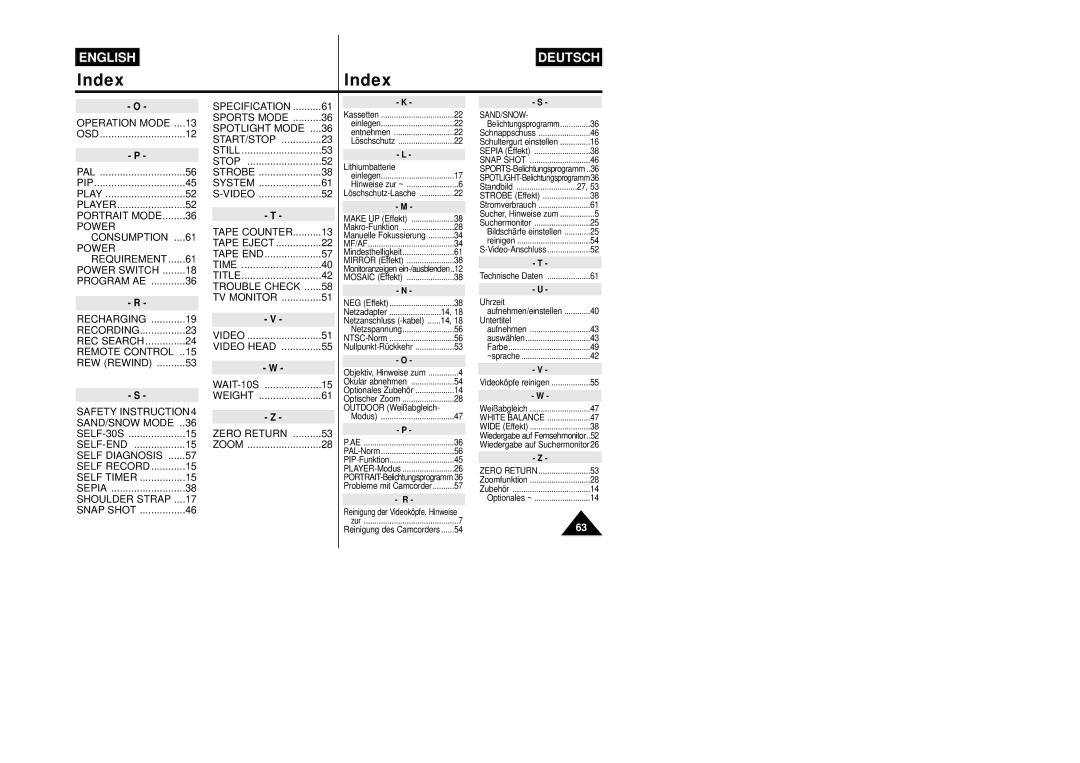 Samsung VP-W87/XEV, VP-W87/SEO manual Specification 