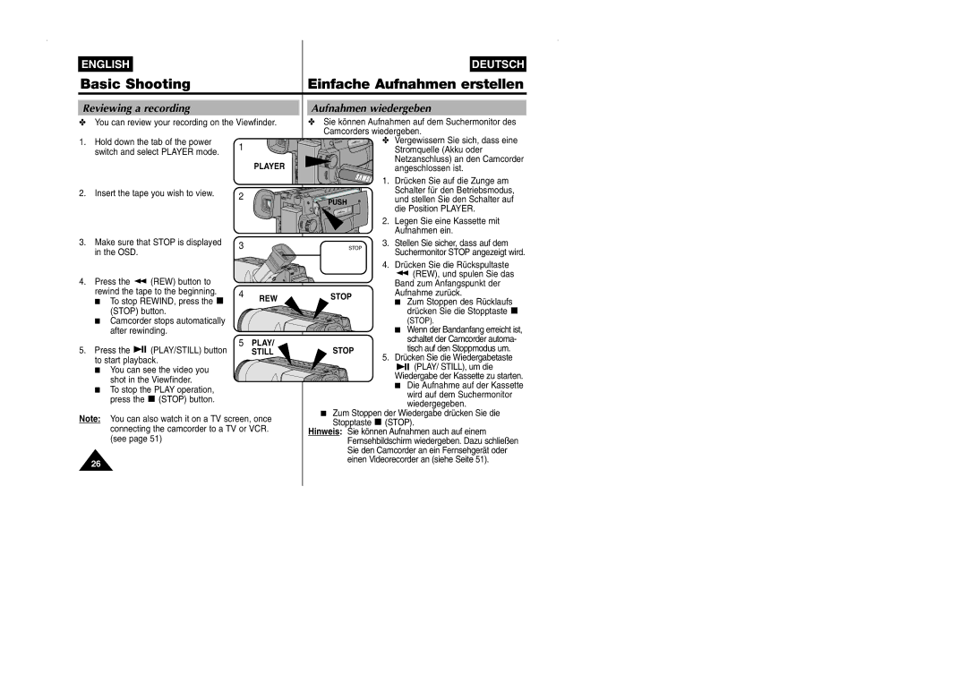 Samsung VP-W90/W97 manual Reviewing a recording 