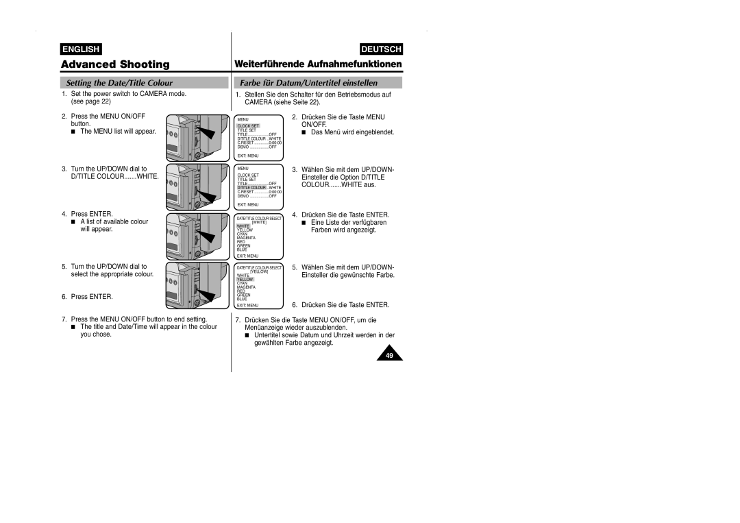 Samsung VP-W90/W97 manual On/Off 