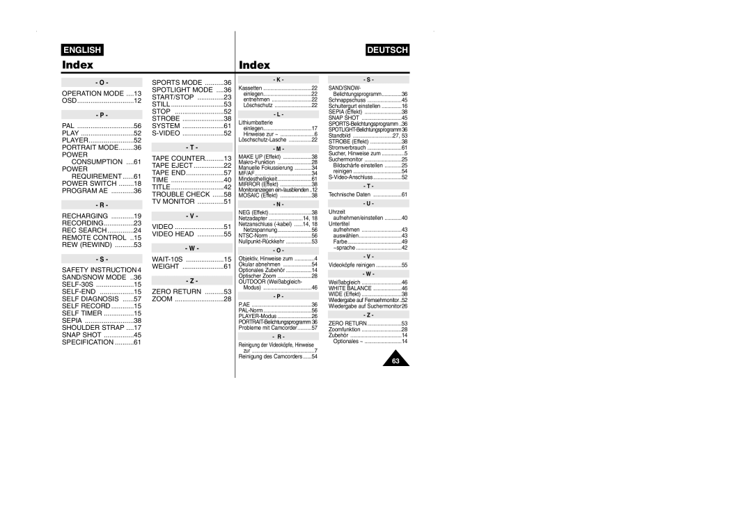 Samsung VP-W90/W97 Spotlight Mode, Stop, Power, Consumption, TV Monitor, Recharging, Remote Control, REW Rewind, Snap Shot 