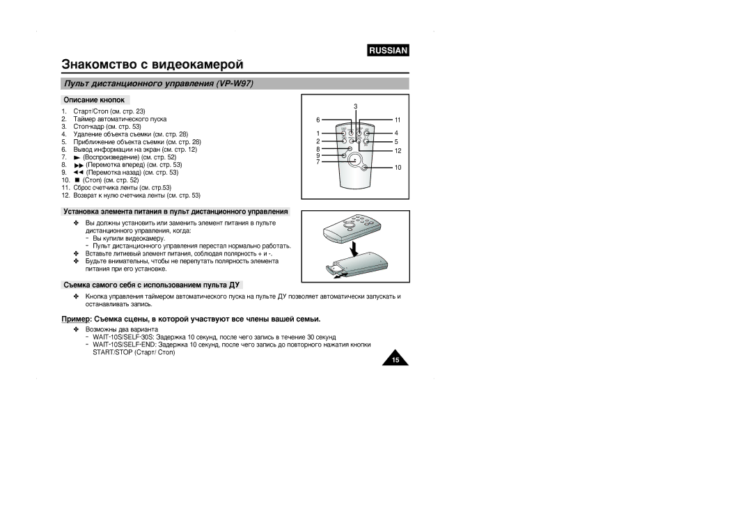 Samsung VP-W95D/XEV ÈÛÎ¸Ú ‰ËÒÚ‡ÌˆËÓÌÌÓ„Ó ÛÔ‡‚ÎÂÌËﬂ VP-W97, ÉÔËÒ‡ÌËÂ Íìóôóí, ˙ÂÏÍ‡ Ò‡ÏÓ„Ó ÒÂ·ﬂ Ò ËÒÔÓÎ¸ÁÓ‚‡ÌËÂÏ ÔÛÎ¸Ú‡ Ñì 