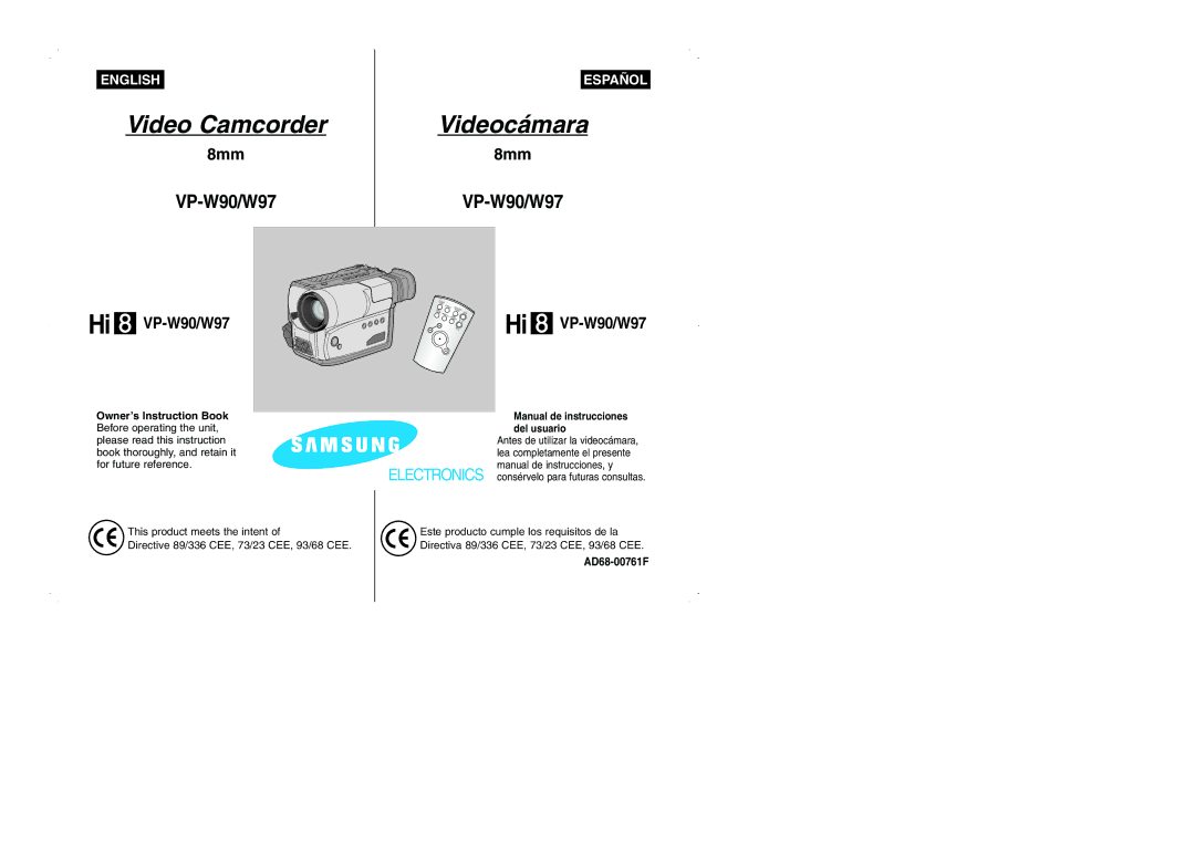 Samsung VP-W95D/XEV manual Owner’s Instruction Book, AD68-00761F, Manual de instrucciones del usuario 