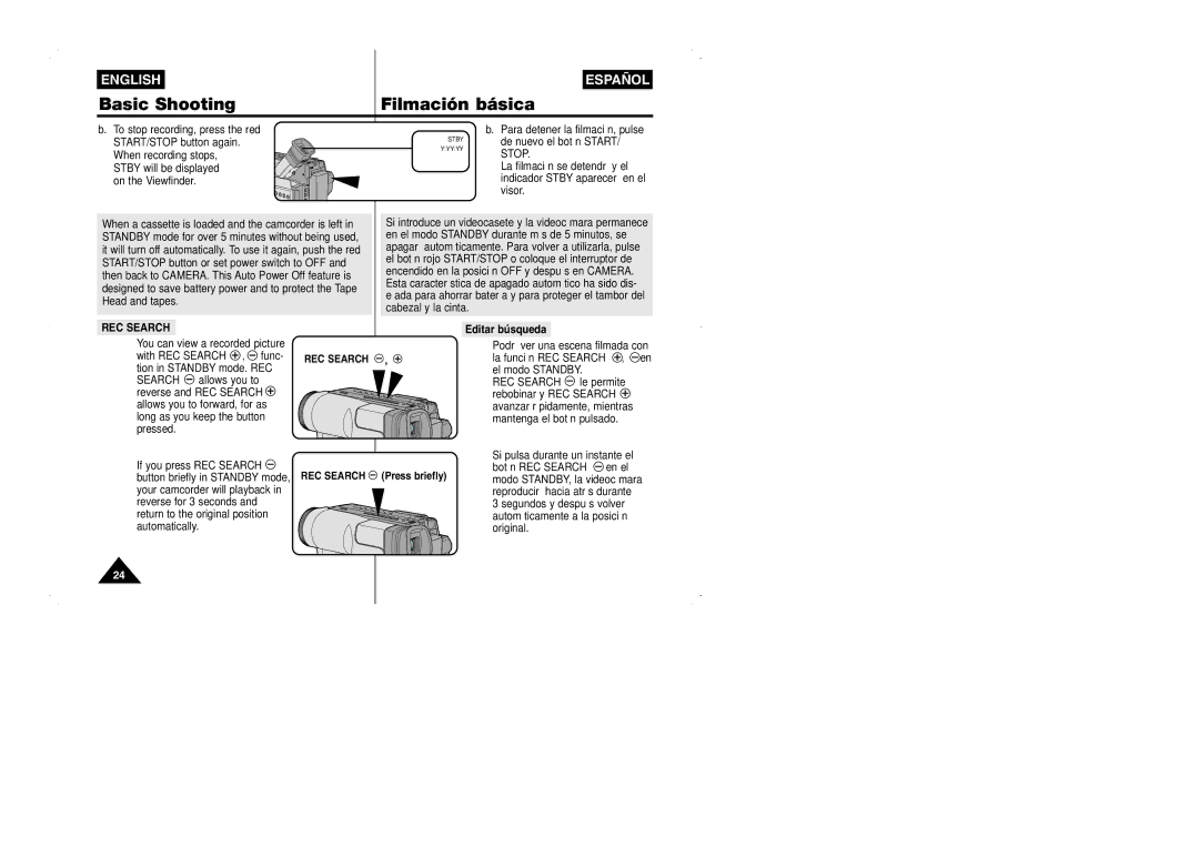 Samsung VP-W95D/XEV manual Stop, You can view a recorded picture With REC Search , func, Tion in Standby mode. REC 