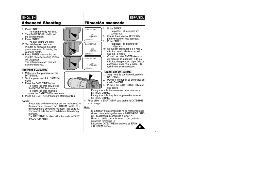 Samsung VP-W95D/XEV manual Grabar una DATE/TIME, Date/Time 