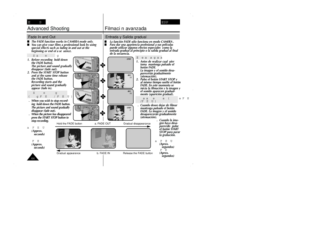 Samsung VP-W95D/XEV manual Fade In and Out Entrada y Salida gradual 