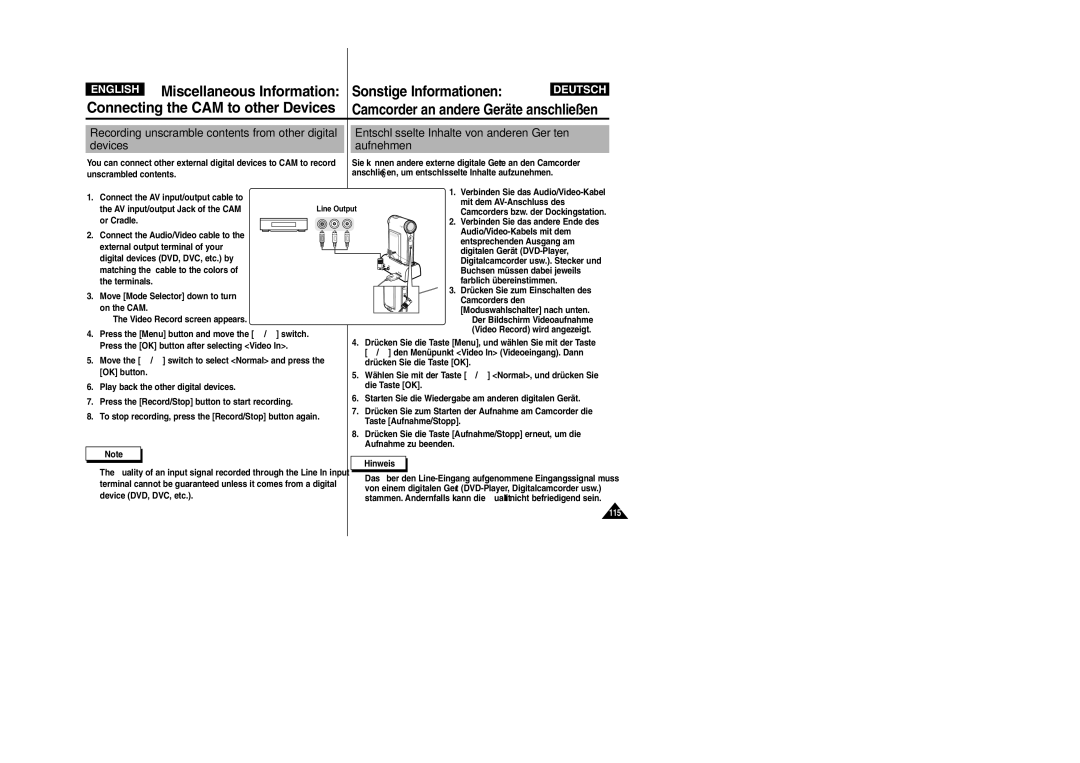 Samsung VP-X110L manual Mit dem AV-Anschluss des, AV input/output Jack of the CAM, Or Cradle, Video Record wird angezeigt 