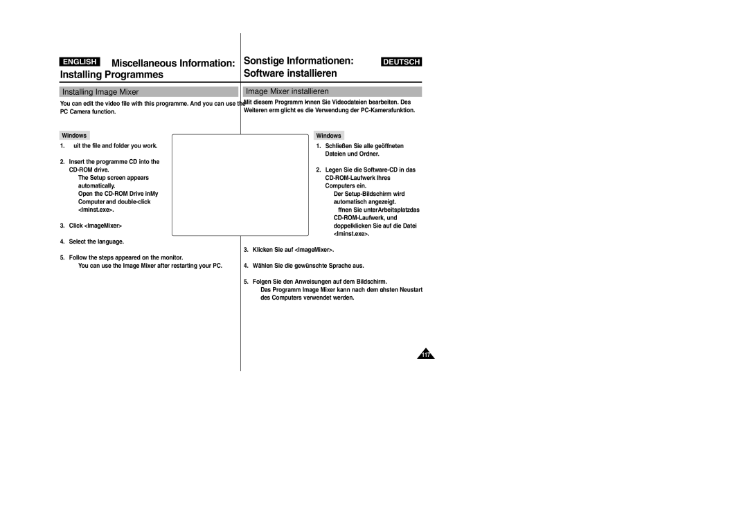 Samsung VP-X110L English Miscellaneous Information, Installing Programmes Software installieren, Sonstige Informationen 