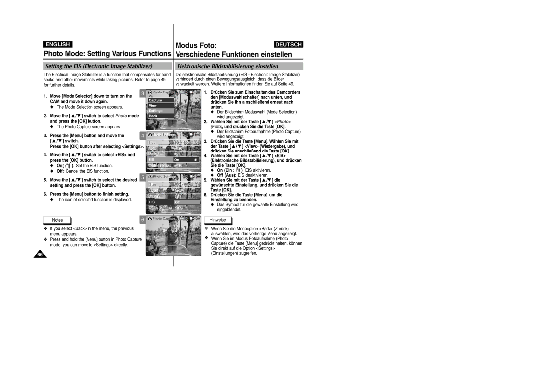 Samsung VP-X105L, VP-X110L manual Setting the EIS Electronic Image Stabilizer 