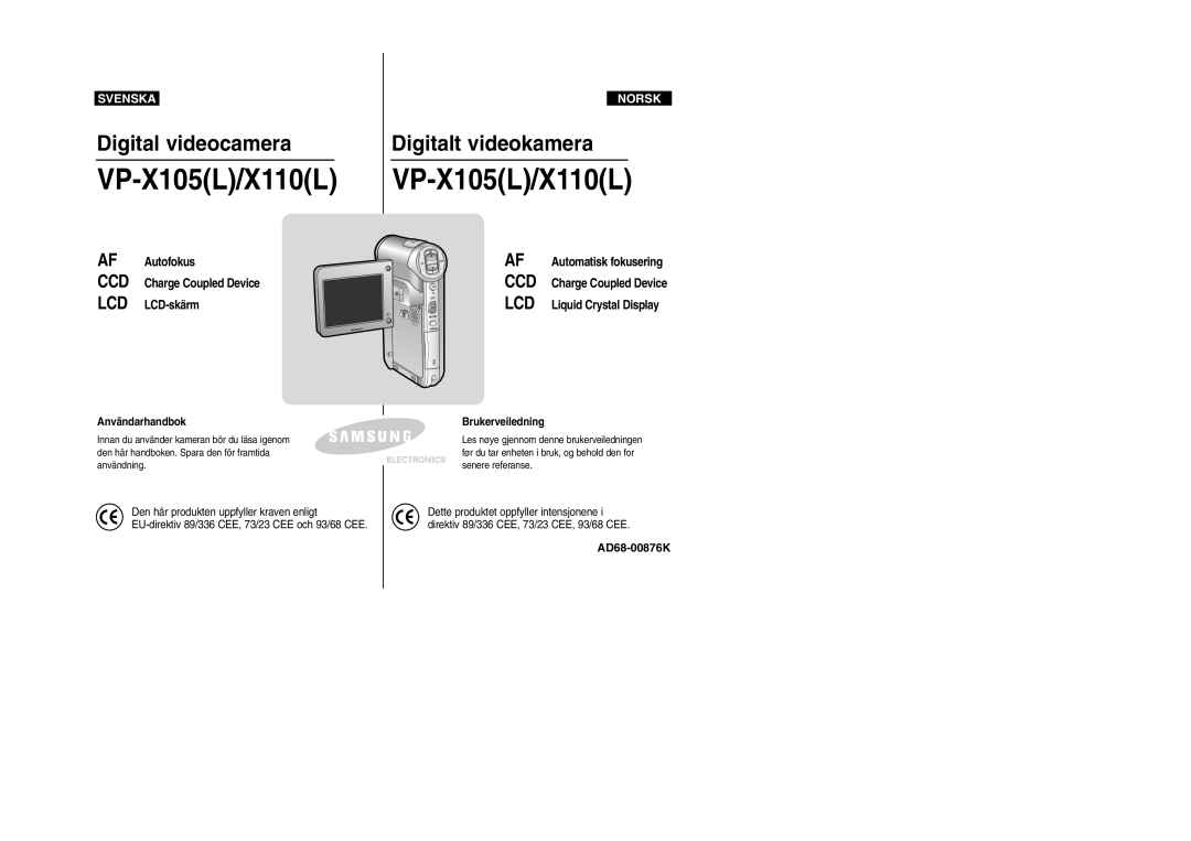 Samsung VP-X105L/XEV manual Innan du använder kameran bör du läsa igenom, Den här handboken. Spara den för framtida 