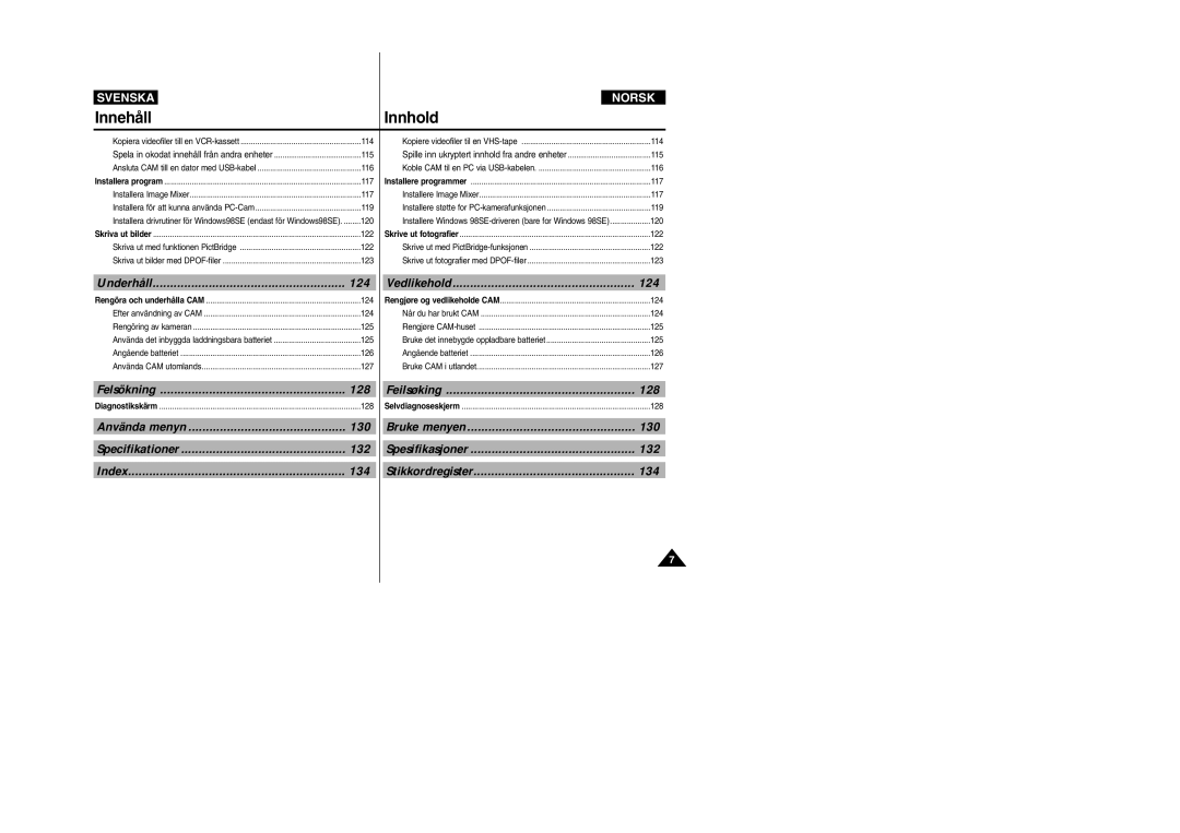 Samsung VP-X105L/XEV, VP-X105L/XEE manual 124, 128 