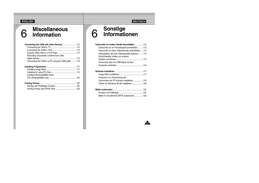 Samsung VP-X105L/XEV manual 112, 113, 114, Recording unscramble contents from other, 115, 116, 117, 119, 120, 122, 123 