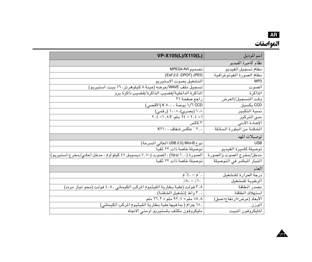 Samsung VP-X110L/AND, VP-X110L/AFR, VP-X110L/UMG, VP-X110L/HAC, VP-X110L/KNT تﺎﻔﺻاﻮﳌا, ¹œu*« rÝ« ¹bOH « …dO U ÂUE½, ÖO uð 