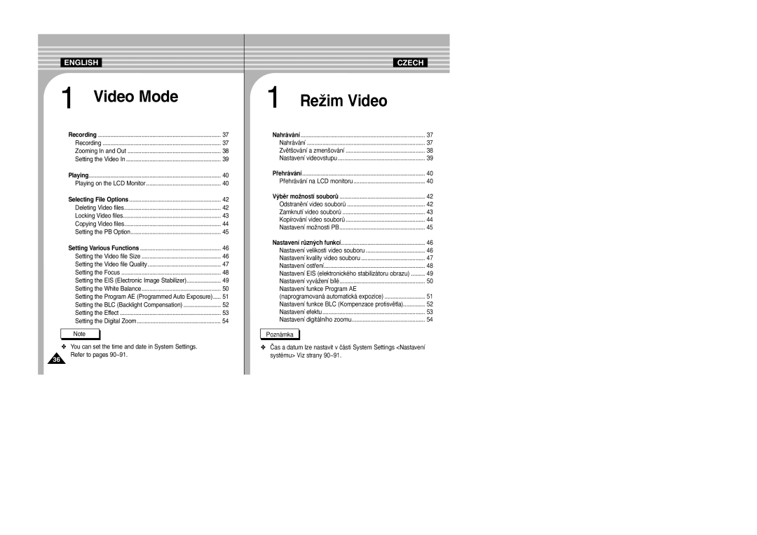 Samsung VP-X105L/XEV, VP-X110L/XEF manual Setting the Program AE Programmed Auto Exposure, Nastavení funkce Program AE 