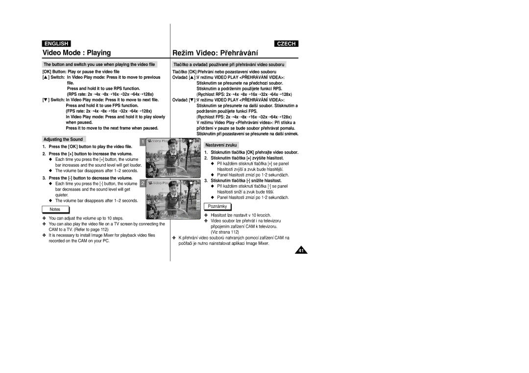 Samsung VP-X110LMEM, VP-X110L/XEF manual Stisknutím tlaãítka + zv˘‰íte hlasitost, Stisknutím tlaãítka sníÏíte hlasitost 