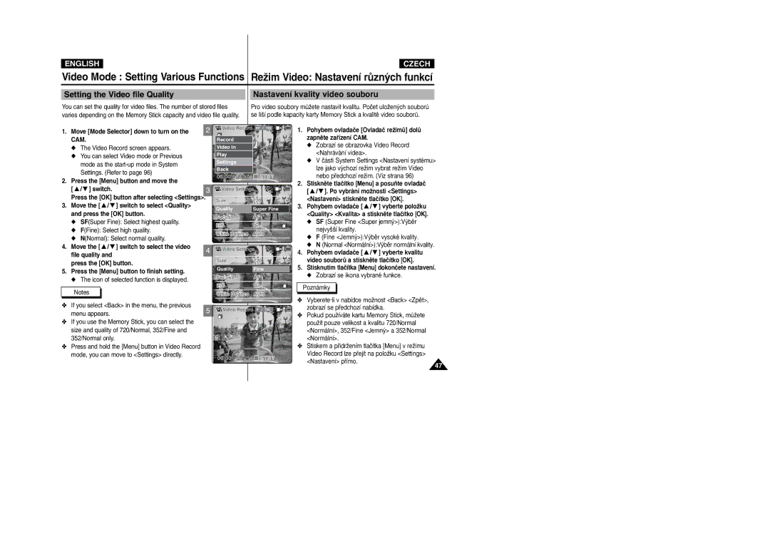 Samsung VP-X105L/SEO, VP-X110L/XEF manual Move the / switch to select Quality and press the OK button, 0000 / 1625 Stby 