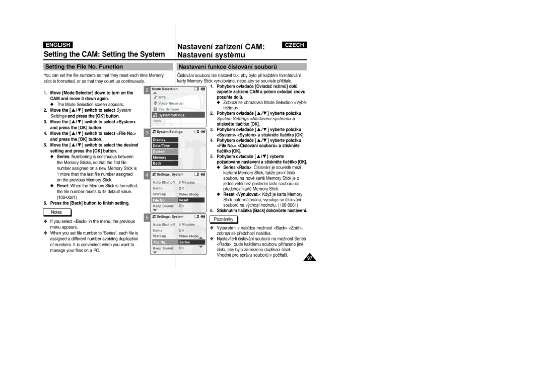 Samsung VP-X110L/XEH, VP-X110L/XEF, VP-X110L/XET manual Move the / switch to select System, Setting and press the OK button 