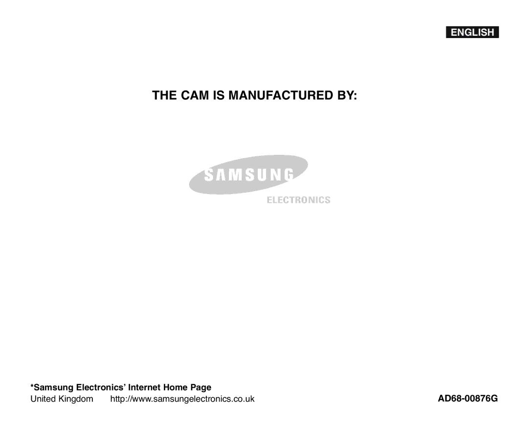 Samsung VP-X105L/XEV, VP-X110L/XEF, VP-X110L/XET, VP-X110LMEM, VP-X110L/XEC, VP-X110L/EUR, VP-X105L/XEH manual AD68-00876G 