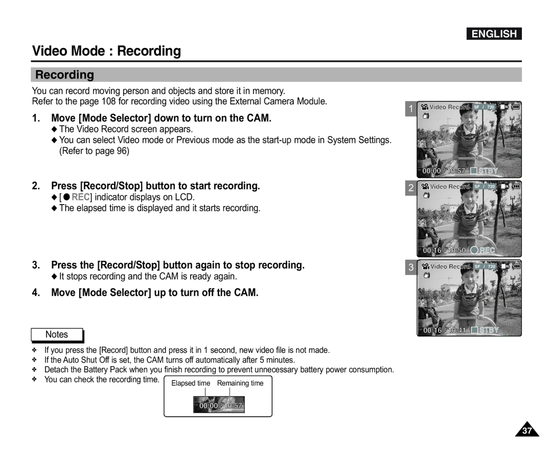 Samsung VP-X110L/XEG, VP-X110L/XEF, VP-X110L/XET, VP-X110LMEM, VP-X110L/XEC, VP-X110L/EUR, VP-X105L/XEH manual 0000 / 1057 Stby 