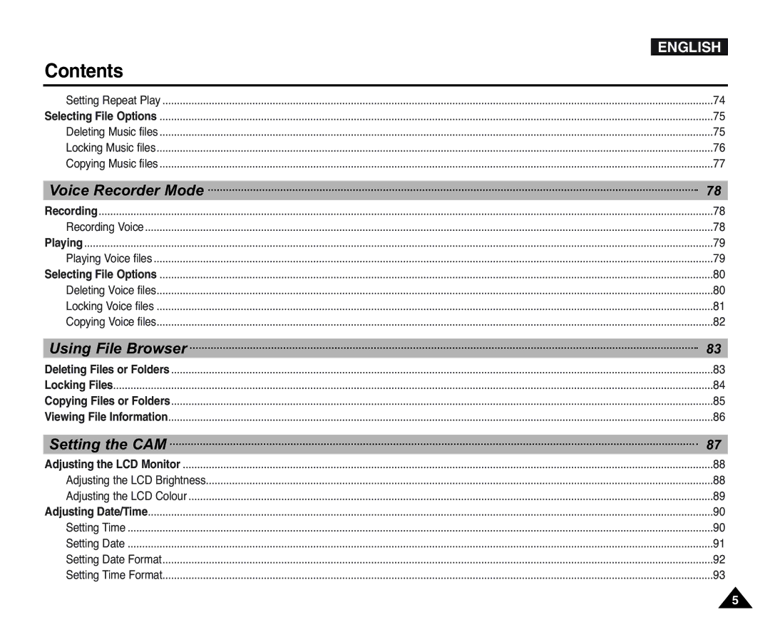 Samsung VP-X105L/XEH, VP-X110L/XEF, VP-X110L/XET, VP-X110LMEM, VP-X110L/XEC, VP-X110L/EUR, VP-X110L/XEH manual Using File Browser 