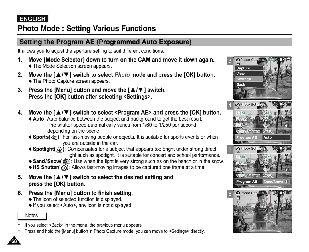 Samsung VP-X110L/XEC, VP-X110L/XEF, VP-X110L/XET, VP-X110LMEM, VP-X110L/EUR, VP-X105L/XEH, VP-X110L/XEH Program AE Sand/Snow 