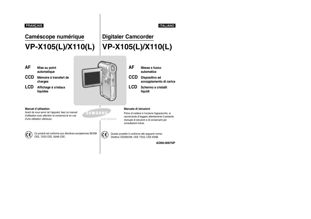 Samsung VP-X110L/XET, VP-X110L/XEF, VP-X110LMEM manual VP-X105L/X110L 