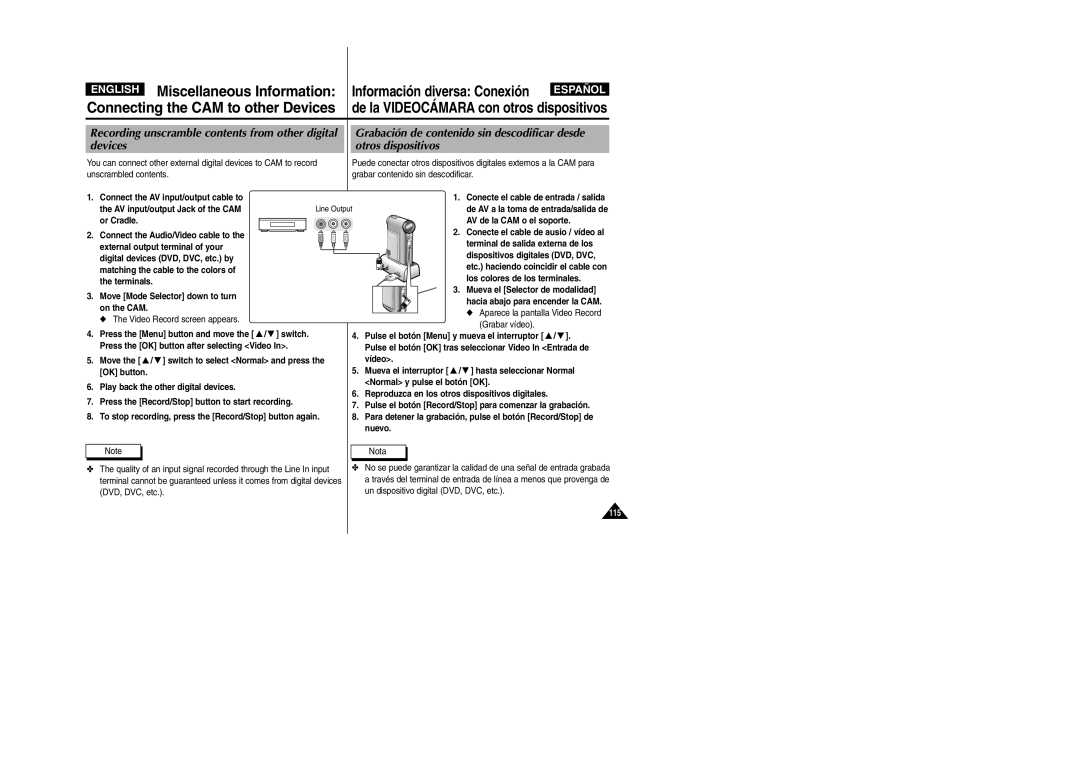 Samsung VP-X110L/UMG, VP-X110L/XET manual Unscrambled contents, AV de la CAM o el soporte, Los colores de los terminales 