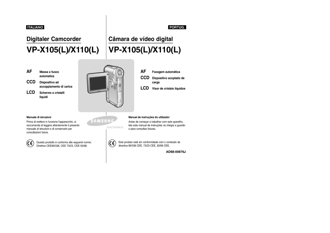 Samsung VP-X110LMEM, VP-X110L/XET manual CCD Dispositivo ad accoppiamento di carica, Manuale di istruzioni 