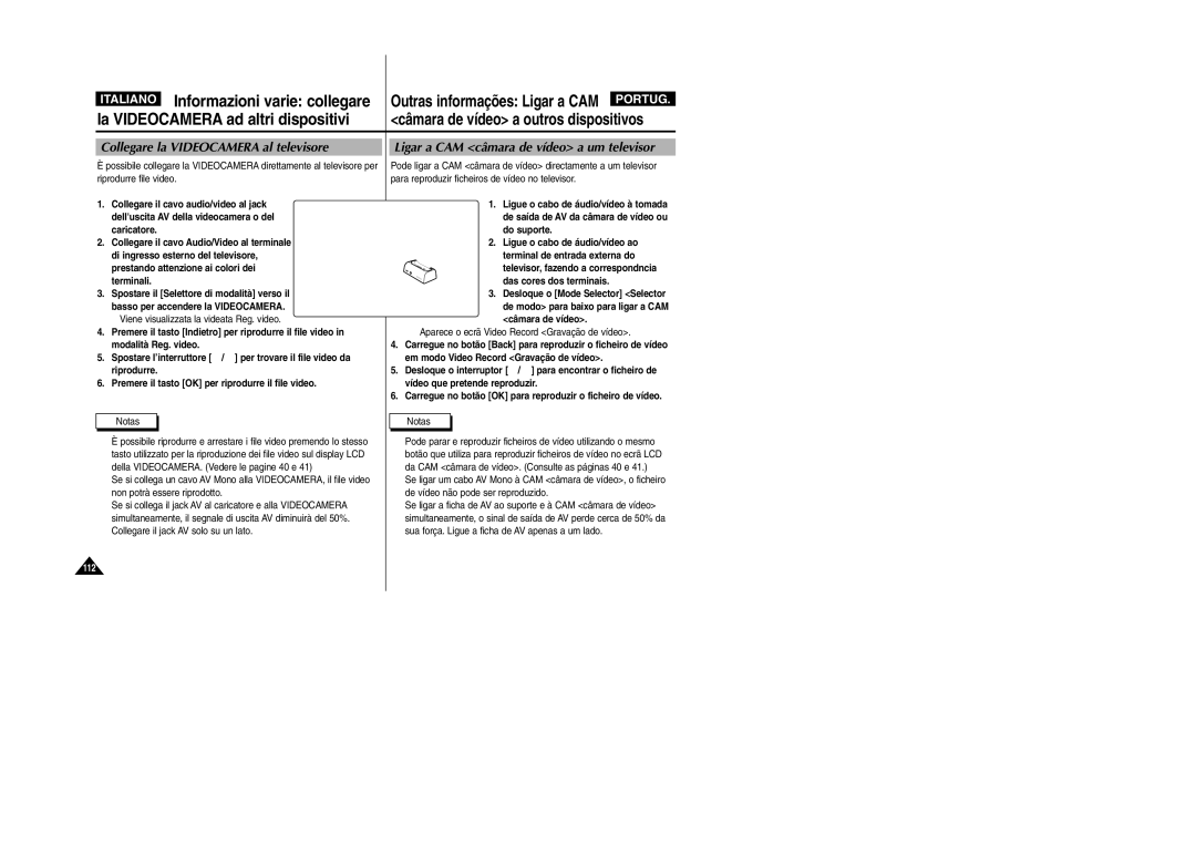 Samsung VP-X110L/XET, VP-X110LMEM manual Collegare la Videocamera al televisore, Caricatore, Line Input 