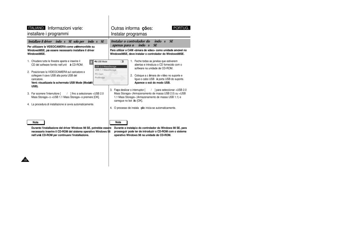 Samsung VP-X110L/XET, VP-X110LMEM manual Aparece o ecrã do modo USB, Chiudere tutte le finestre aperte e inserire il 