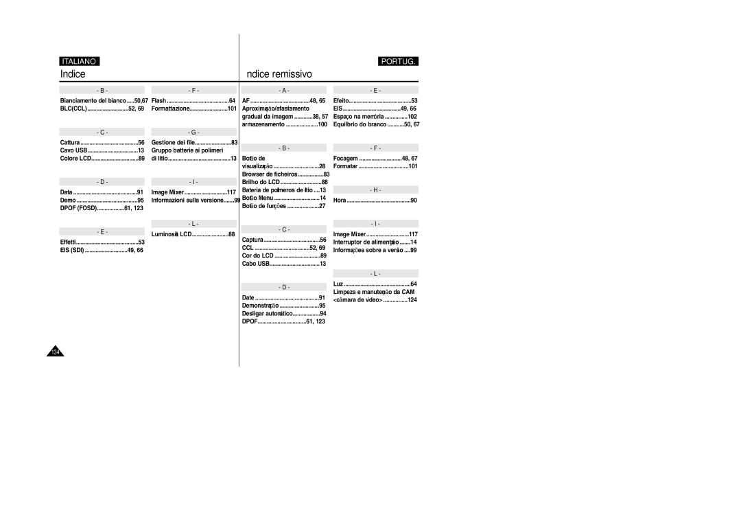 Samsung VP-X110L/XET, VP-X110LMEM manual Indice, Índice remissivo 