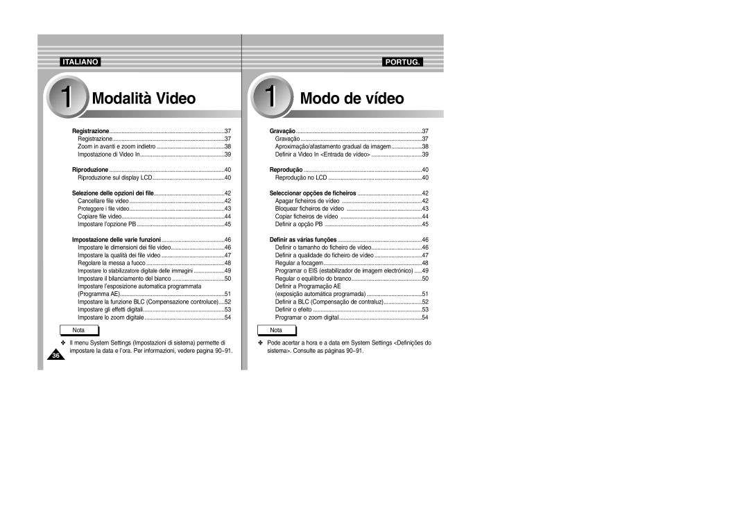 Samsung VP-X110L/XET, VP-X110LMEM manual Impostare l’esposizione automatica programmata, Definir a Programação AE 