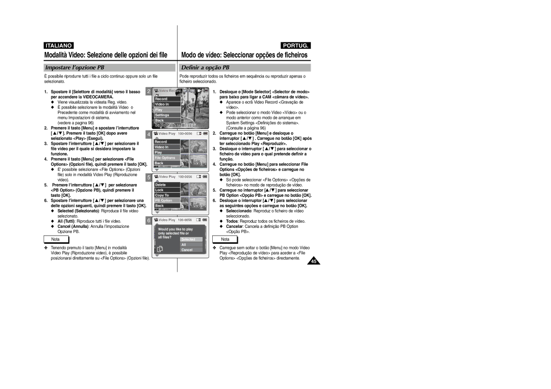 Samsung VP-X110LMEM, VP-X110L/XET manual Impostare l’opzione PB Definir a opção PB 