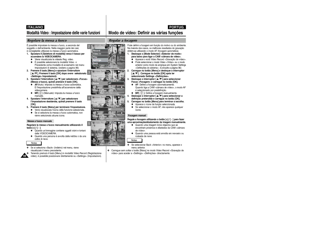 Samsung VP-X110L/XET, VP-X110LMEM manual Regolare la messa a fuoco Regular a focagem 