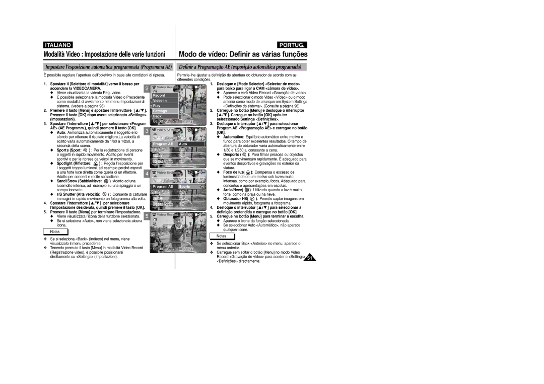 Samsung VP-X110LMEM, VP-X110L/XET manual Modo de vídeo Definir as várias funções 