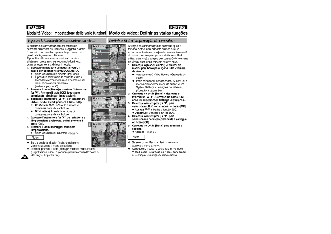 Samsung VP-X110L/XET, VP-X110LMEM manual Definir a BLC Compensação de contraluz 