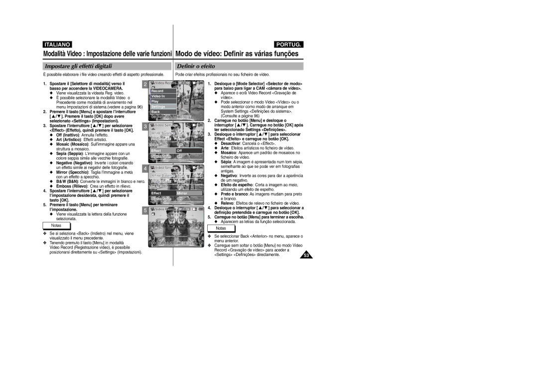 Samsung VP-X110LMEM, VP-X110L/XET manual Impostare gli effetti digitali Definir o efeito 