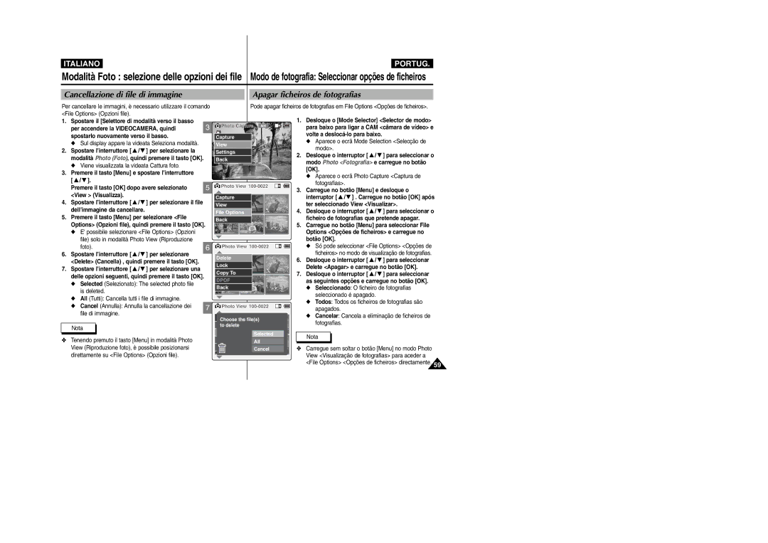 Samsung VP-X110LMEM manual Para baixo para ligar a CAM câmara de vídeo e, Volte a deslocá-lo para baixo, Modo, Fotografias 