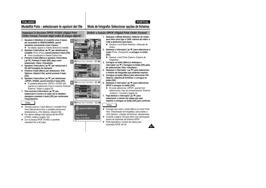 Samsung VP-X110LMEM, VP-X110L/XET manual Definir a função Dpof Digital Print Order Format 