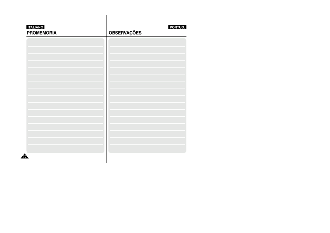 Samsung VP-X110L/XET, VP-X110LMEM manual Promemoria 