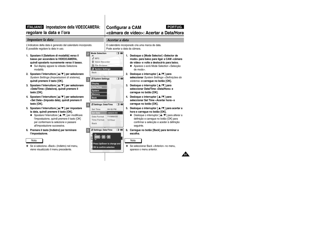 Samsung VP-X110LMEM, VP-X110L/XET manual Impostare la data Acertar a data 