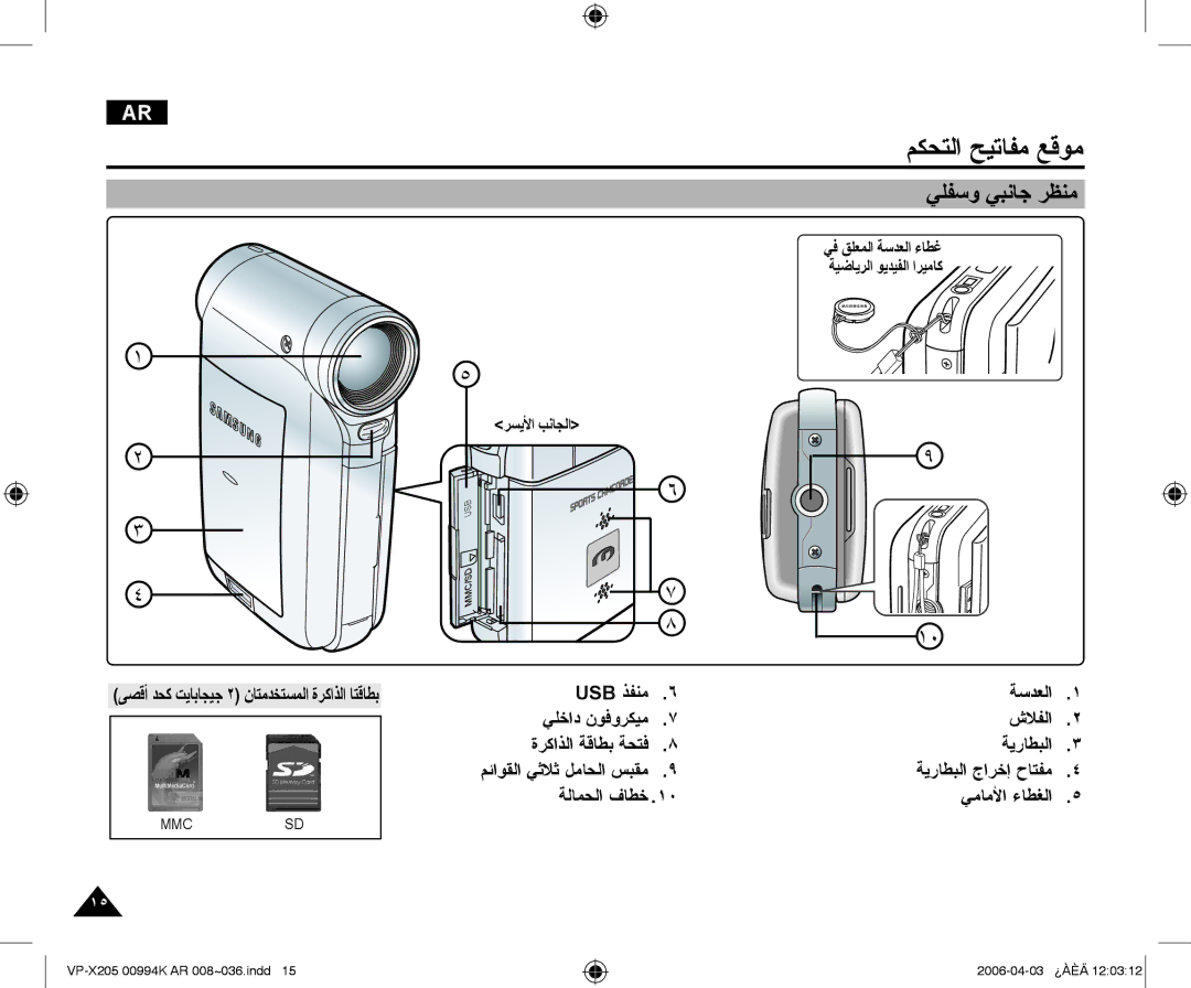 Samsung VP-X210L/CHN, VP-X210L/MEA manual ﻲﻠﻔﺳﻭ ﻲﺒﻧﺎﺟ ﺮﻈﻨﻣ, ﻰﺼﻗﺃ ﺪﺤﻛ ﺖﻳﺎﺑﺎﺠﻴﺟ ٢ ﻥﺎﺘﻣﺪﺨﺘﺴﻤﻟﺍ ﺓﺮﻛﺍﺬﻟﺍ ﺎﺘﻗﺎﻄﺑ, ﺮﺴﻳﻷﺍ ﺐﻧﺎﺠﻟﺍ 