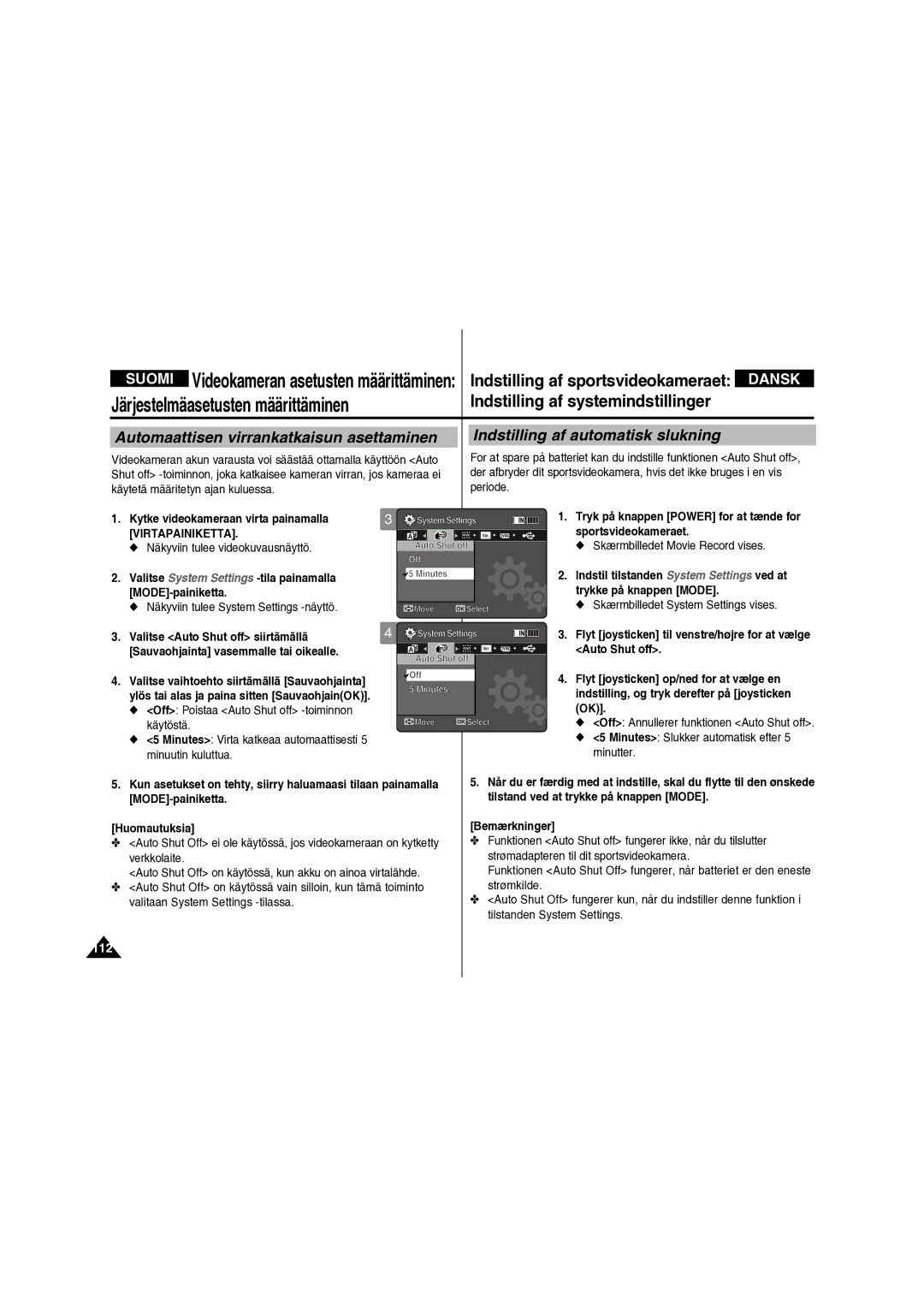 Samsung VP-X210L/XEE manual Automaattisen virrankatkaisun asettaminen, Indstilling af automatisk slukning, 112 