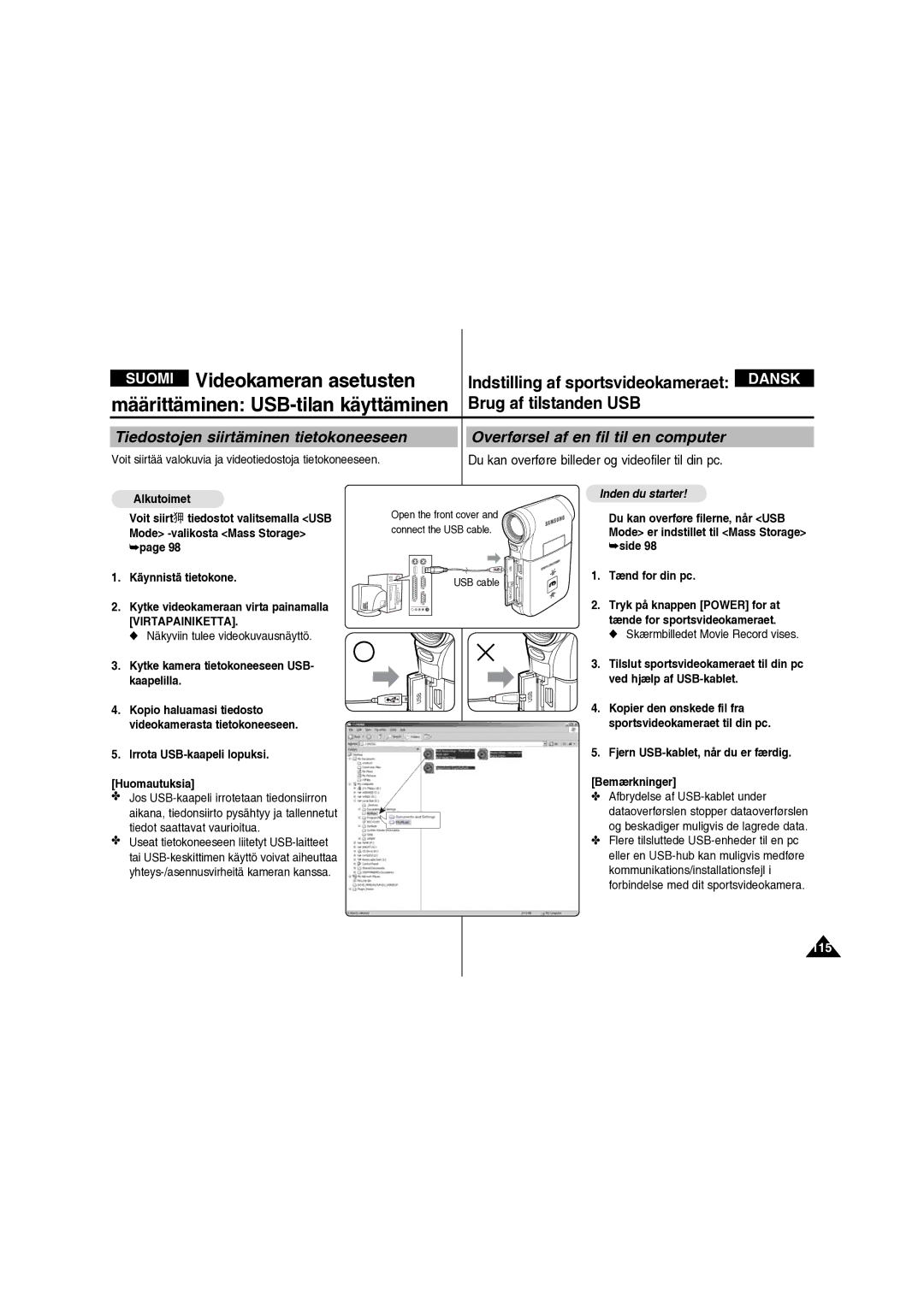 Samsung VP-X210L/XEE manual Määrittäminen USB-tilan käyttäminen, 115 