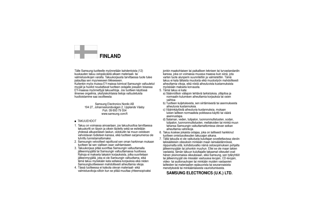 Samsung VP-X210L/XEE manual Finland 