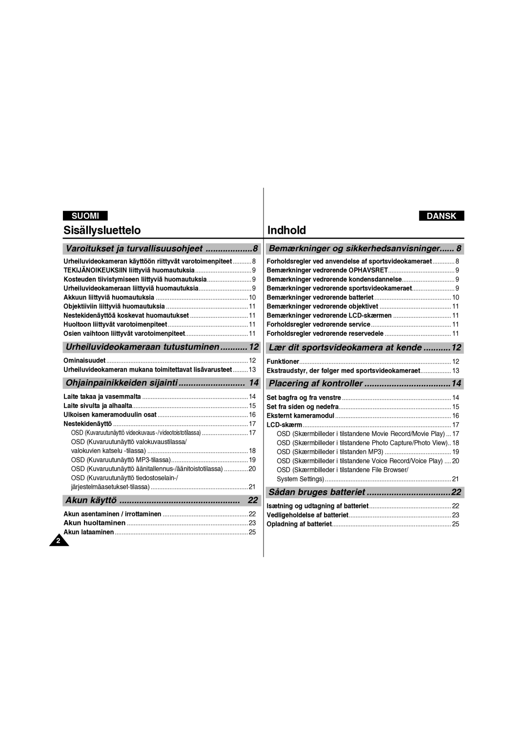 Samsung VP-X210L/XEE manual Urheiluvideokameraan tutustuminen, Lær dit sportsvideokamera at kende 