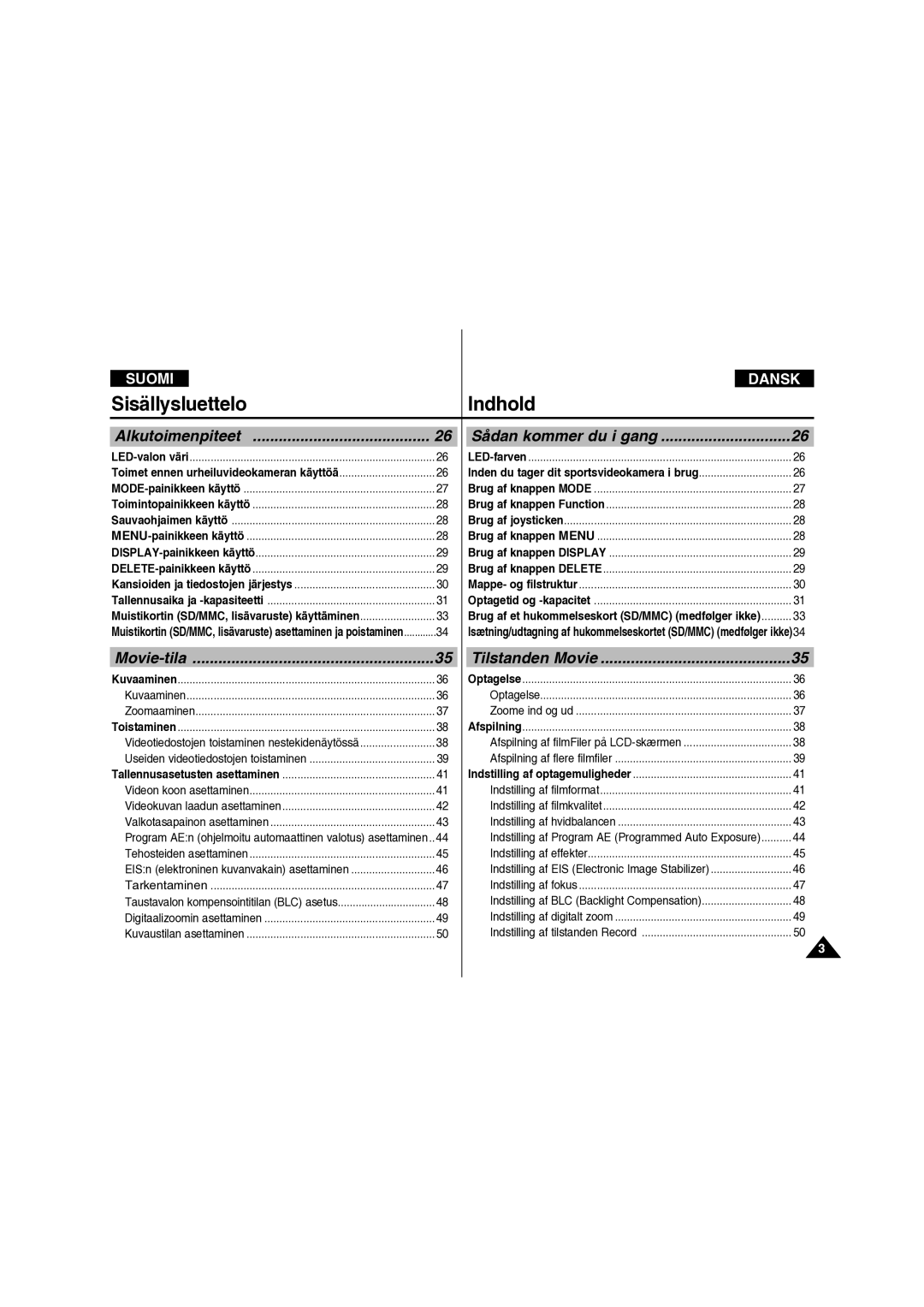 Samsung VP-X210L/XEE manual Alkutoimenpiteet 26 Sådan kommer du i gang, Indstilling af EIS Electronic Image Stabilizer 